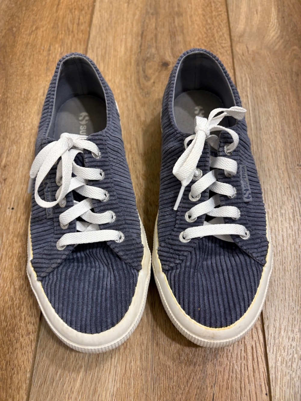 Superga Navy Corduroy Low-Top Sneakers with White Laces